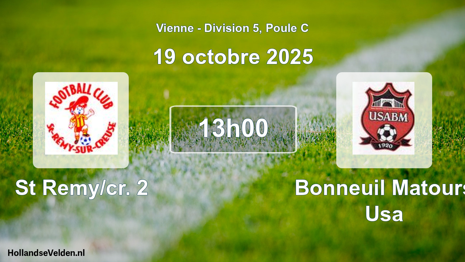 Geplande wedstrijd: St Remy/cr. 2 - Bonneuil Matours Usa (19 oktober 2025)