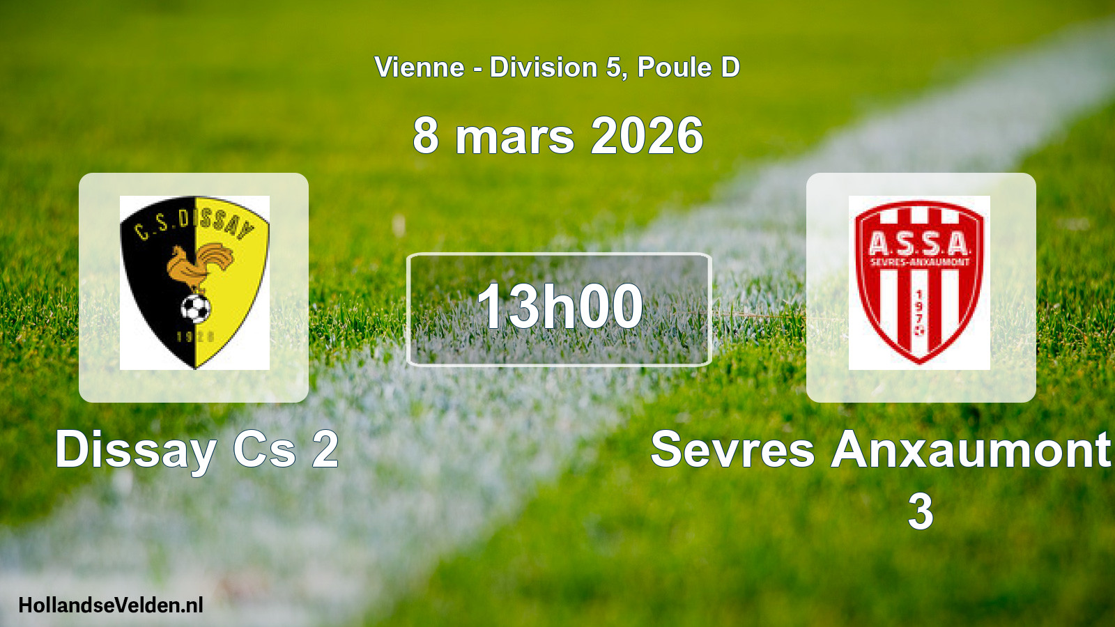 Geplande wedstrijd: Dissay Cs 2 - Sevres Anxaumont As 3 (8 mars 2026)