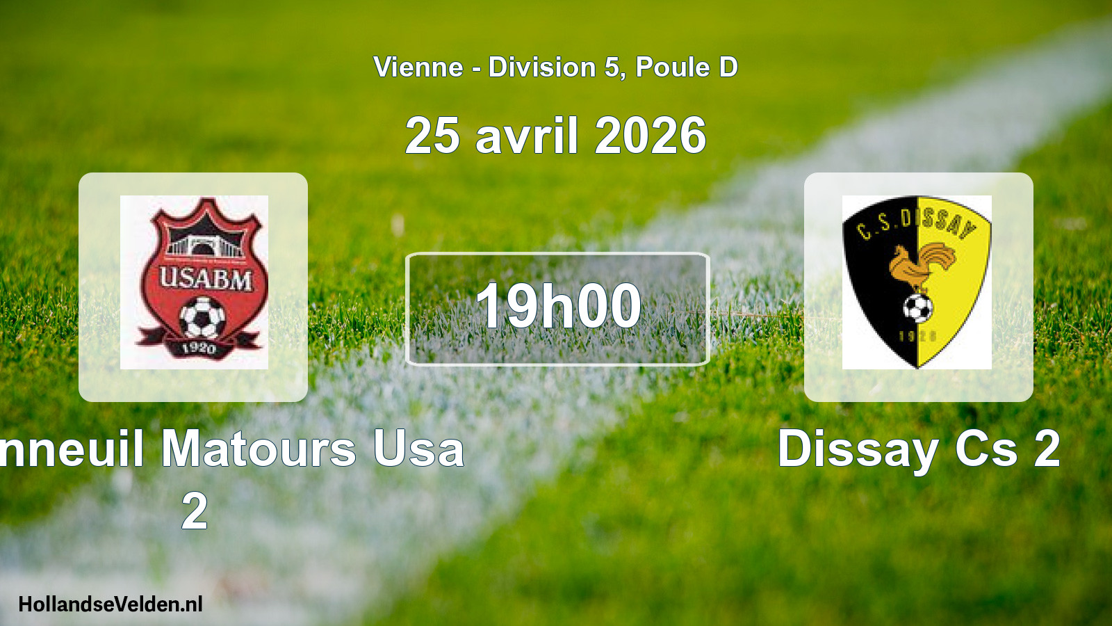Geplande wedstrijd: Bonneuil Matours Usa 2 - Dissay Cs 2 (25 avril 2026)