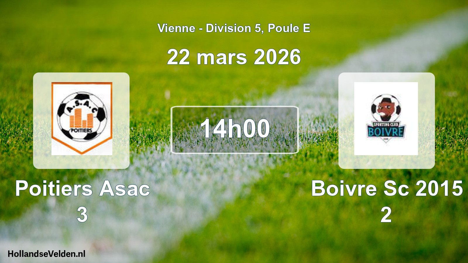 Scheduled Match: Poitiers Asac 3 - Boivre Sc 2015 2 (22 March 2026)