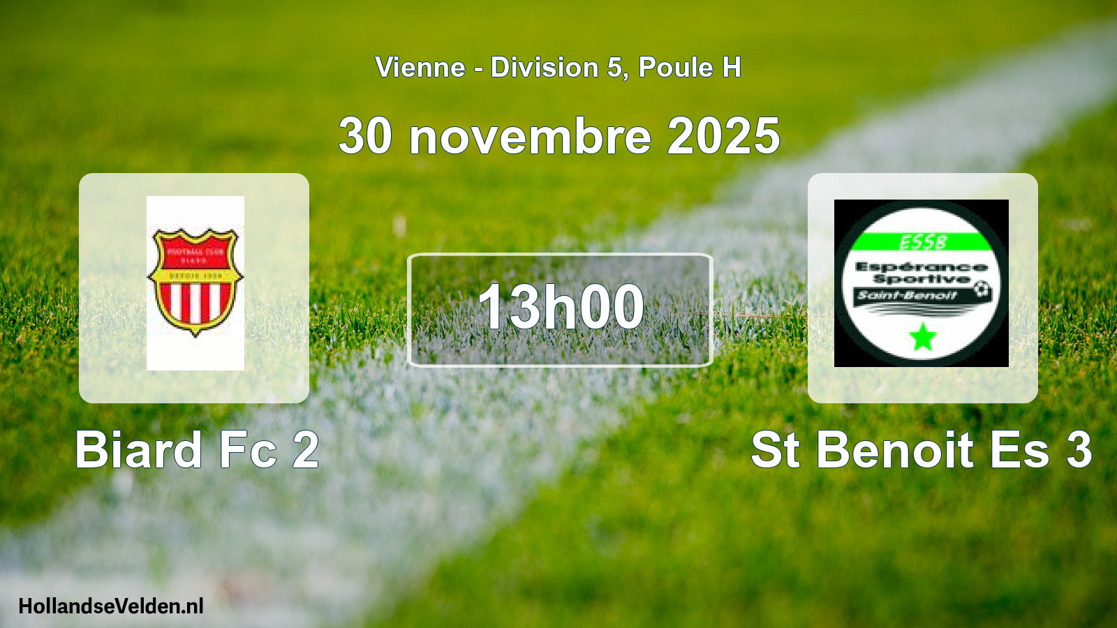 Geplande wedstrijd: Biard Fc 2 - St Benoit Es 3 (30 novembre 2025)