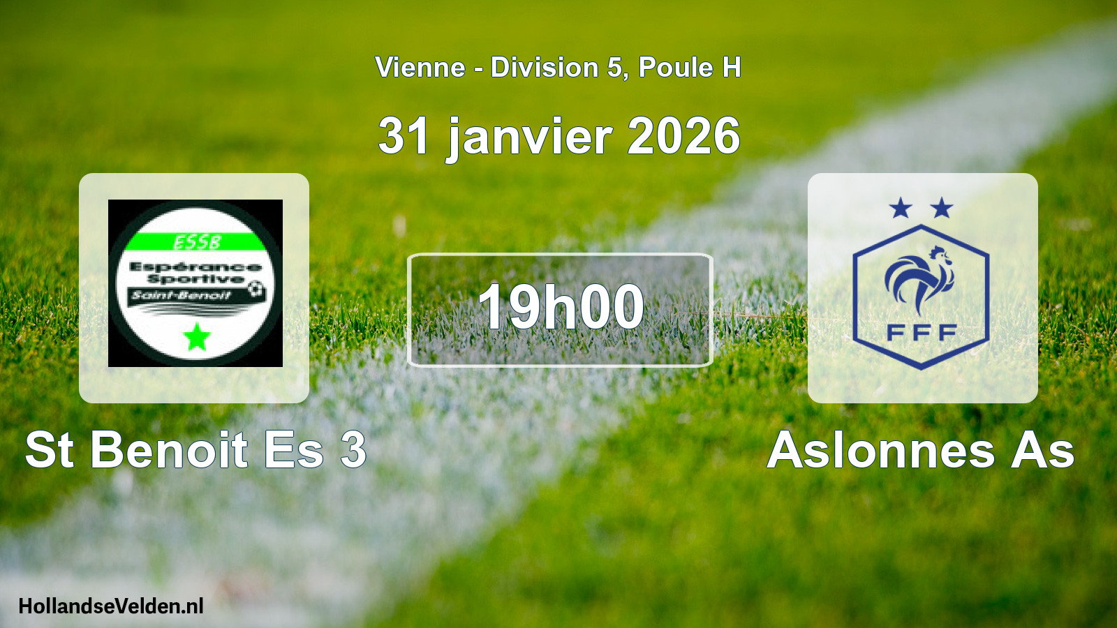 Geplande wedstrijd: St Benoit Es 3 - Aslonnes As (31 janvier 2026)