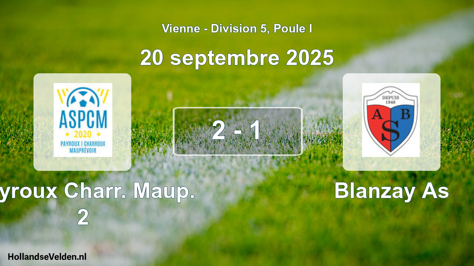 Gespeelde wedstrijd: Payroux Charr. Maup. 2 - Blanzay As 2 - 1 (20 septembre 2025)