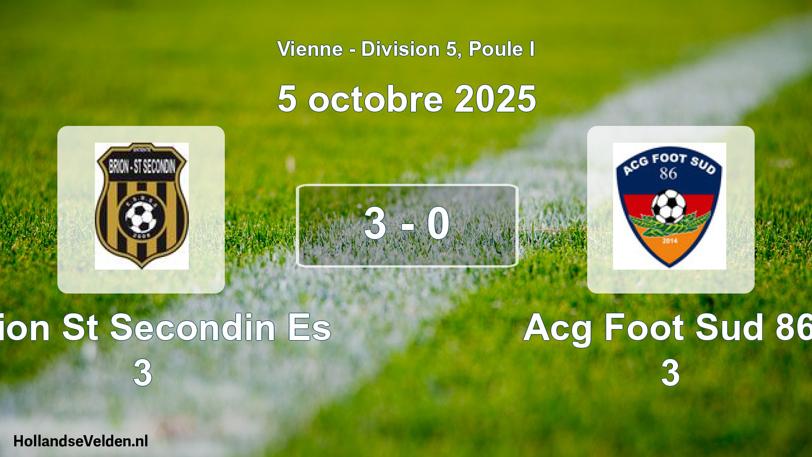 Gespeelde wedstrijd: Brion St Secondin Es 3 - Acg Foot Sud 86 3 3 - 0 (5 octobre 2025)