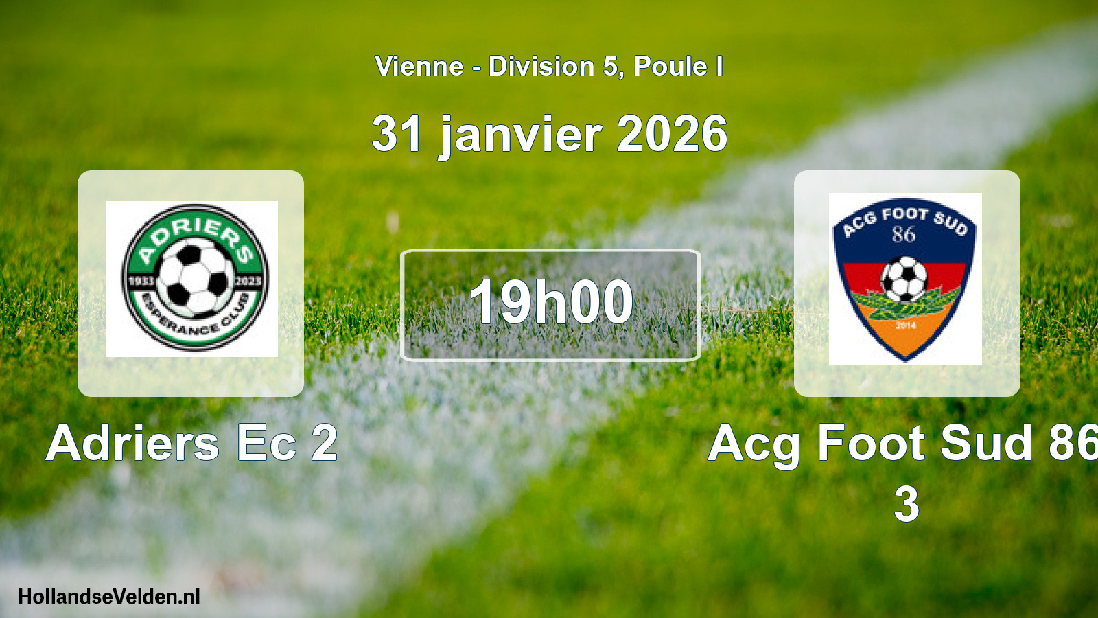 Geplande wedstrijd: Adriers Ec 2 - Acg Foot Sud 86 3 (31 janvier 2026)