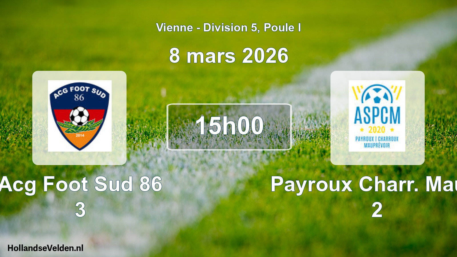 Geplande wedstrijd: Acg Foot Sud 86 3 - Payroux Charr. Maup. 2 (8 mars 2026)