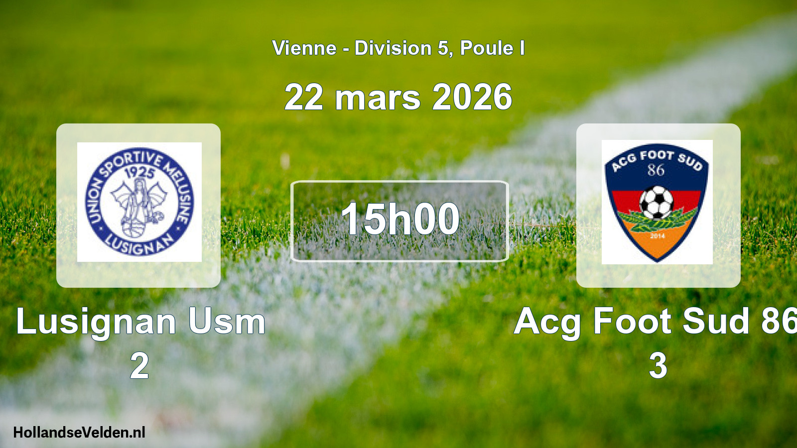 Geplande wedstrijd: Lusignan Usm 2 - Acg Foot Sud 86 3 (22 mars 2026)
