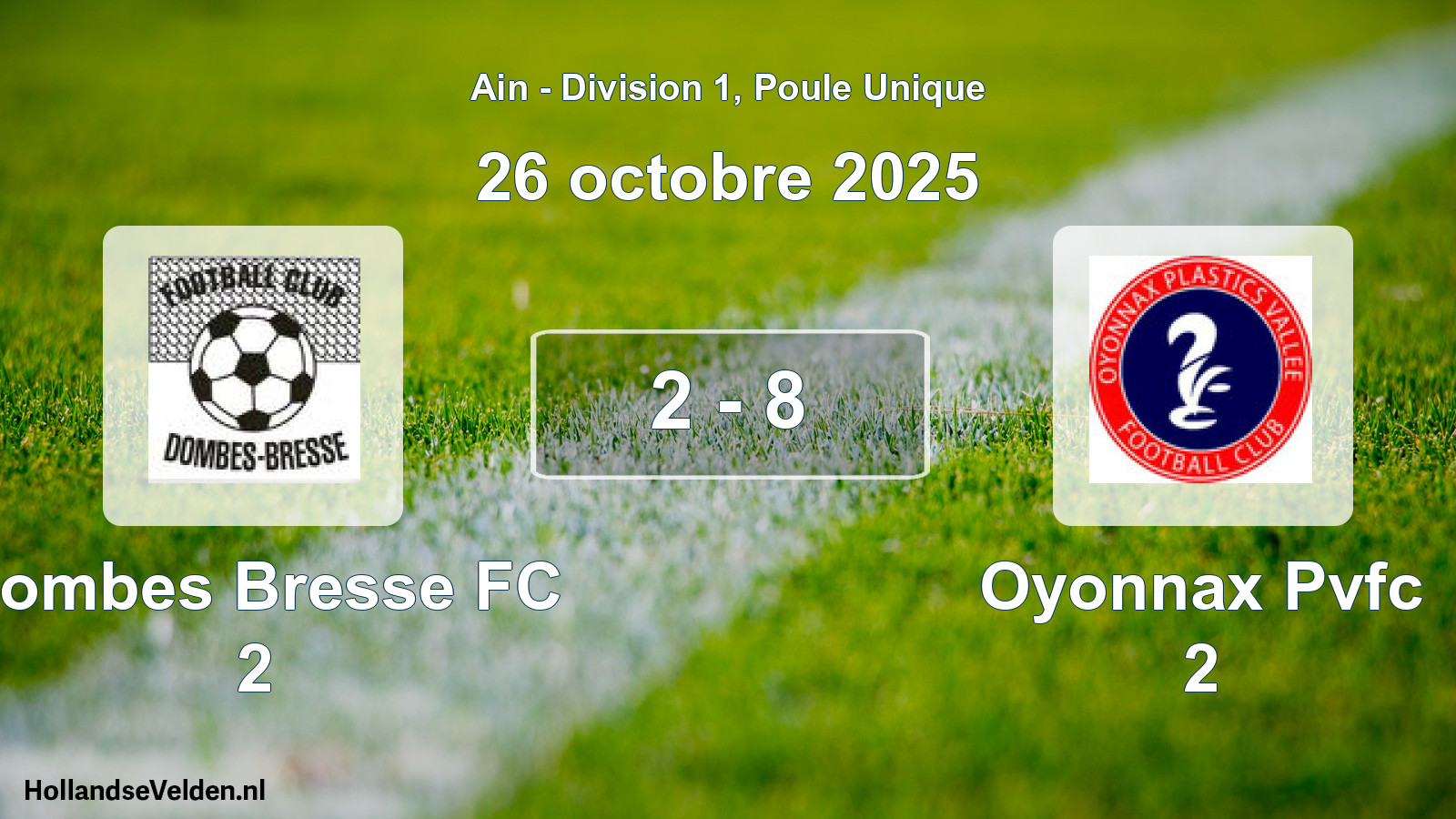 Gespeelde wedstrijd: Dombes Bresse FC 2 - Oyonnax Pvfc 2 2 - 8 (26 oktober 2025)