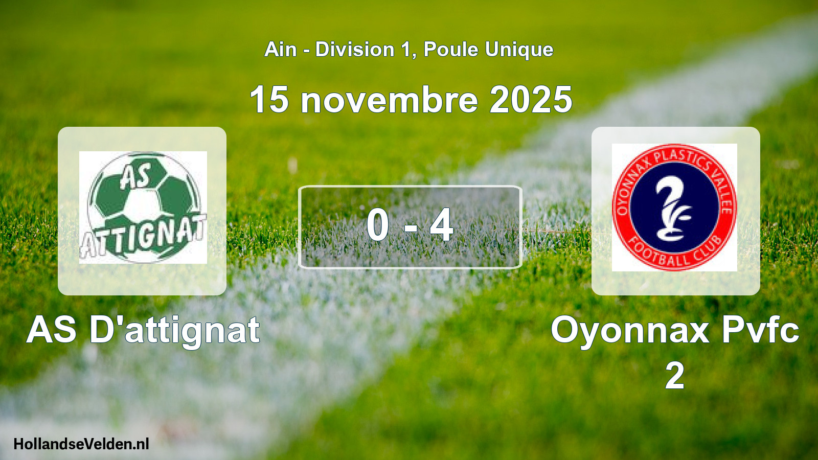 Gespeelde wedstrijd: AS D'attignat - Oyonnax Pvfc 2 0 - 4 (15 november 2025)