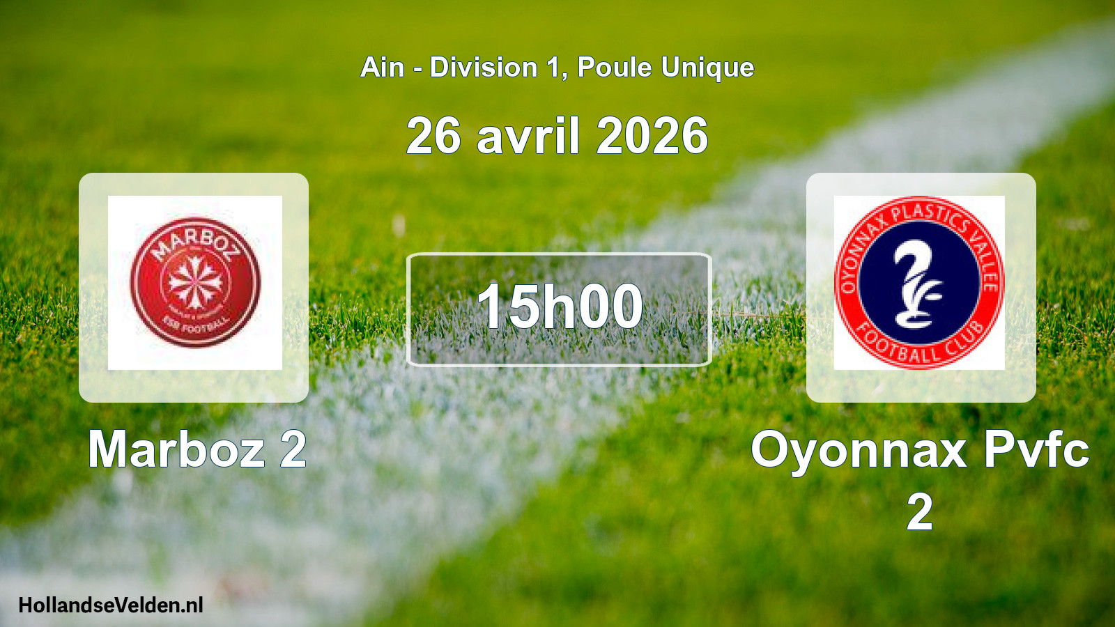 Geplande wedstrijd: Marboz 2 - Oyonnax Pvfc 2 (26 april 2026)