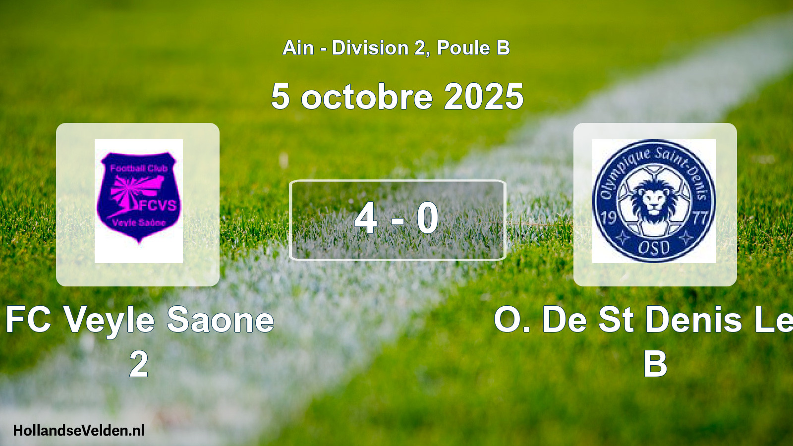 Gespeelde wedstrijd: FC Veyle Saone 2 - O. De St Denis Les B 4 - 0 (5 oktober 2025)