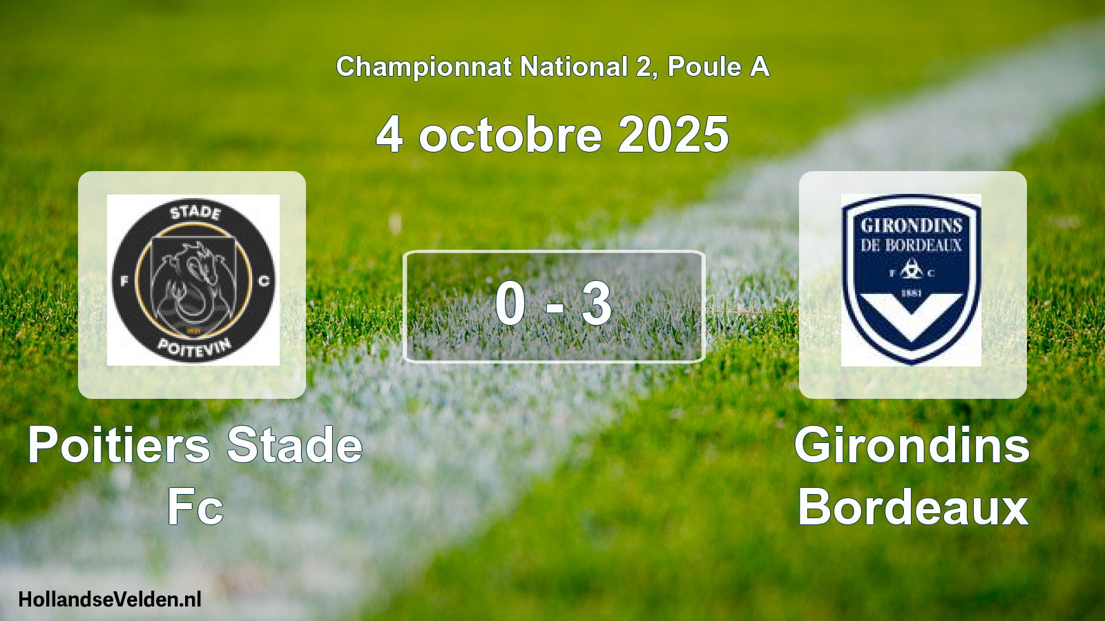 Gespeelde wedstrijd: Poitiers Stade Fc - Girondins Bordeaux 0 - 3 (4 octobre 2025)