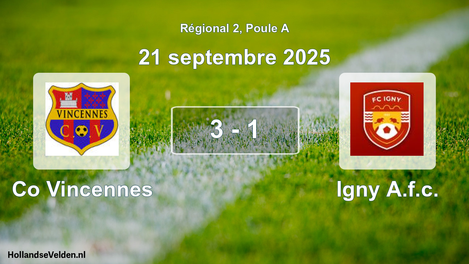 Gespeelde wedstrijd: Co Vincennes - Igny A.f.c. 3 - 1 (21 septembre 2025)