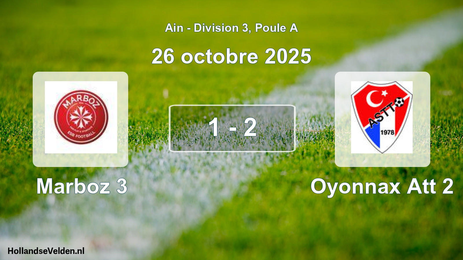 Gespeelde wedstrijd: Marboz 3 - Oyonnax Att 2 1 - 2 (26 oktober 2025)