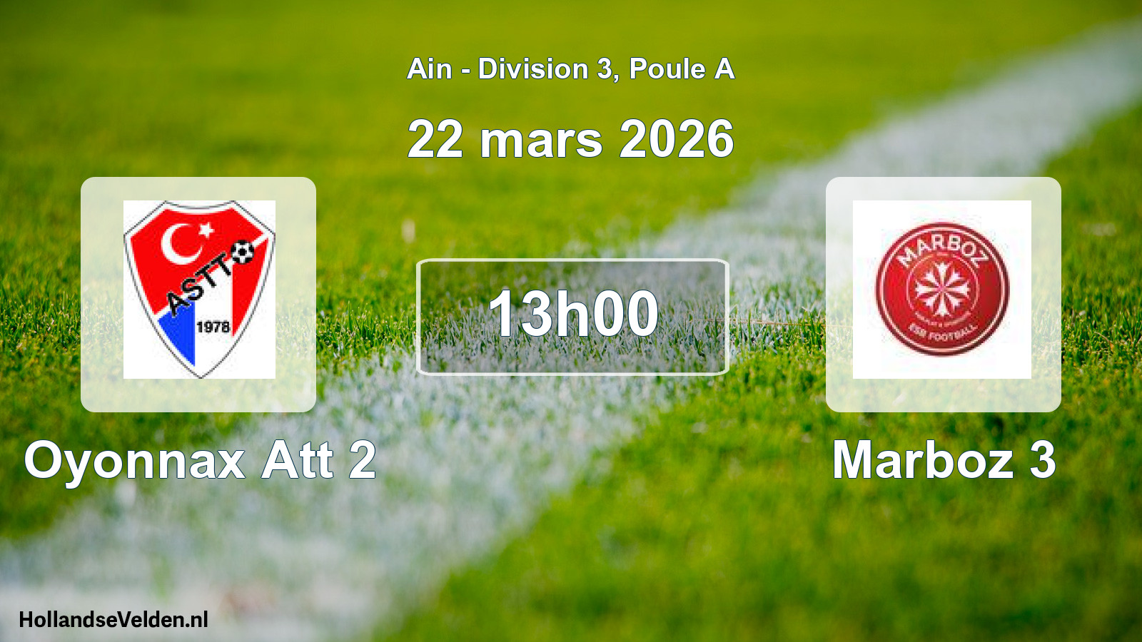 Geplande wedstrijd: Oyonnax Att 2 - Marboz 3 (22 maart 2026)