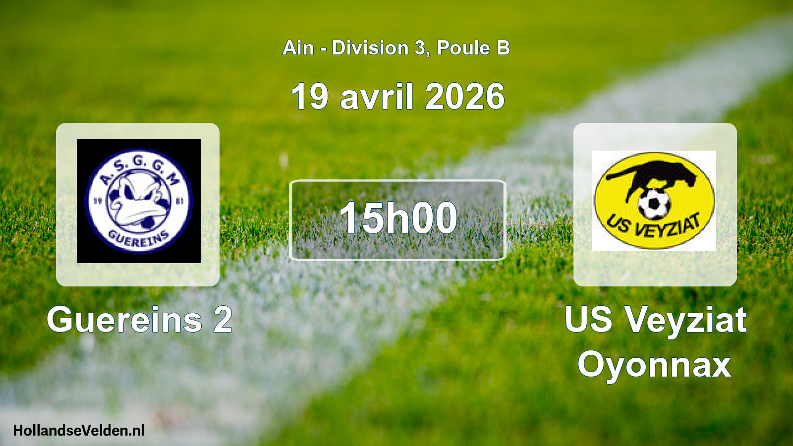 Match programmé: Guereins 2 - US Veyziat Oyonnax (19 avril 2026)