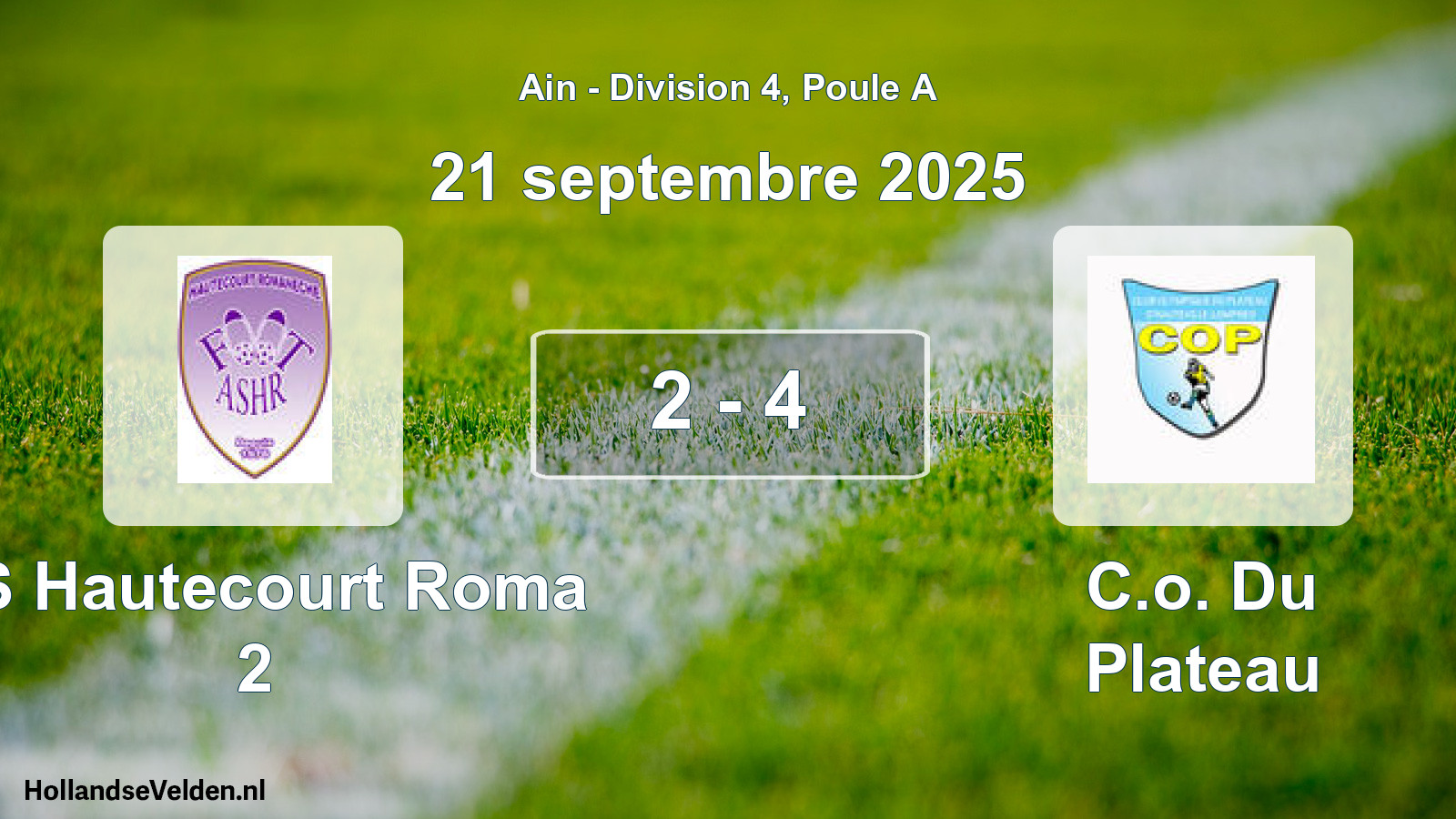 Gespeelde wedstrijd: AS Hautecourt Roma 2 - C.o. Du Plateau 2 - 4 (21 september 2025)