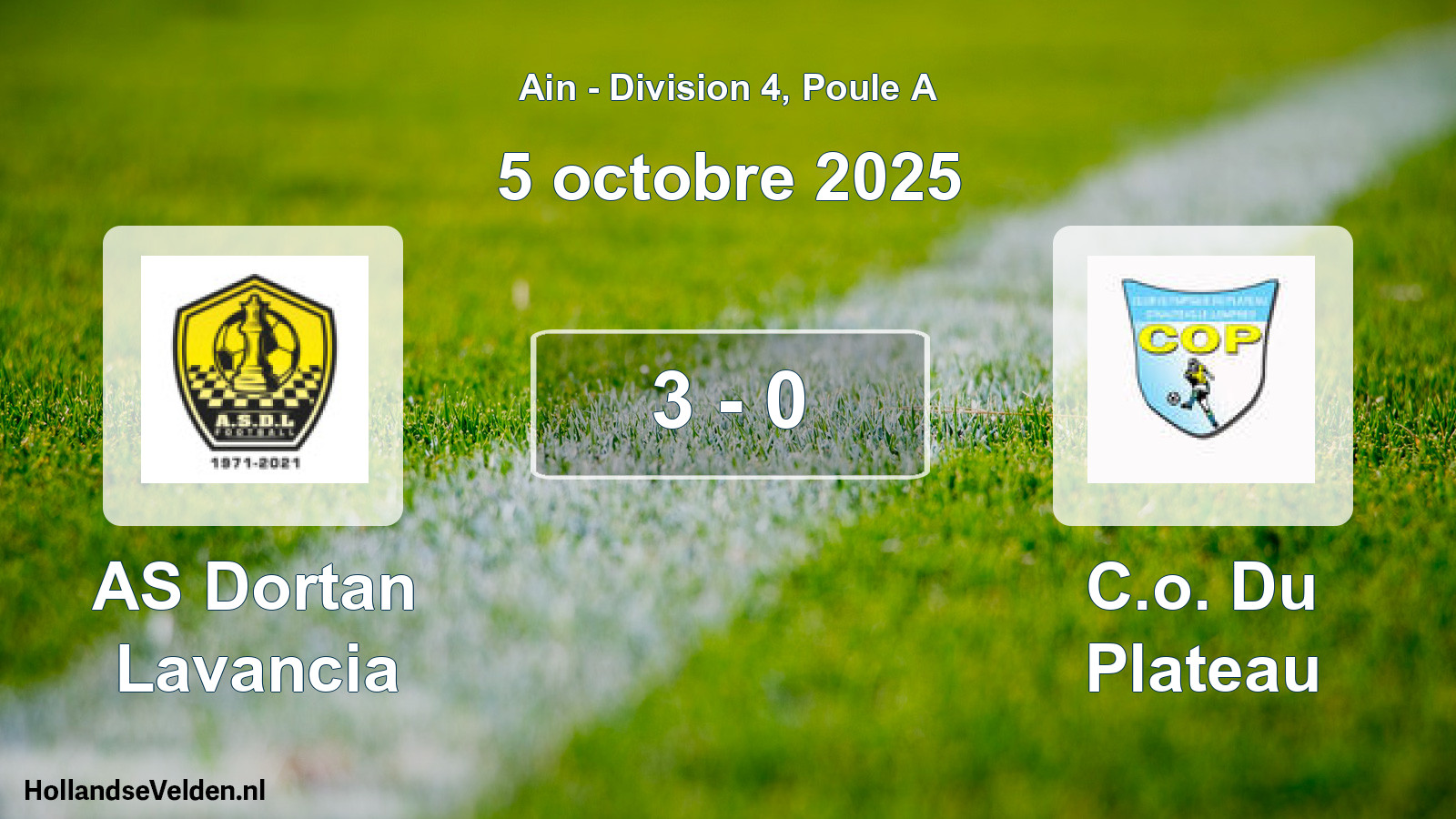 Gespeelde wedstrijd: AS Dortan Lavancia - C.o. Du Plateau 3 - 0 (5 oktober 2025)