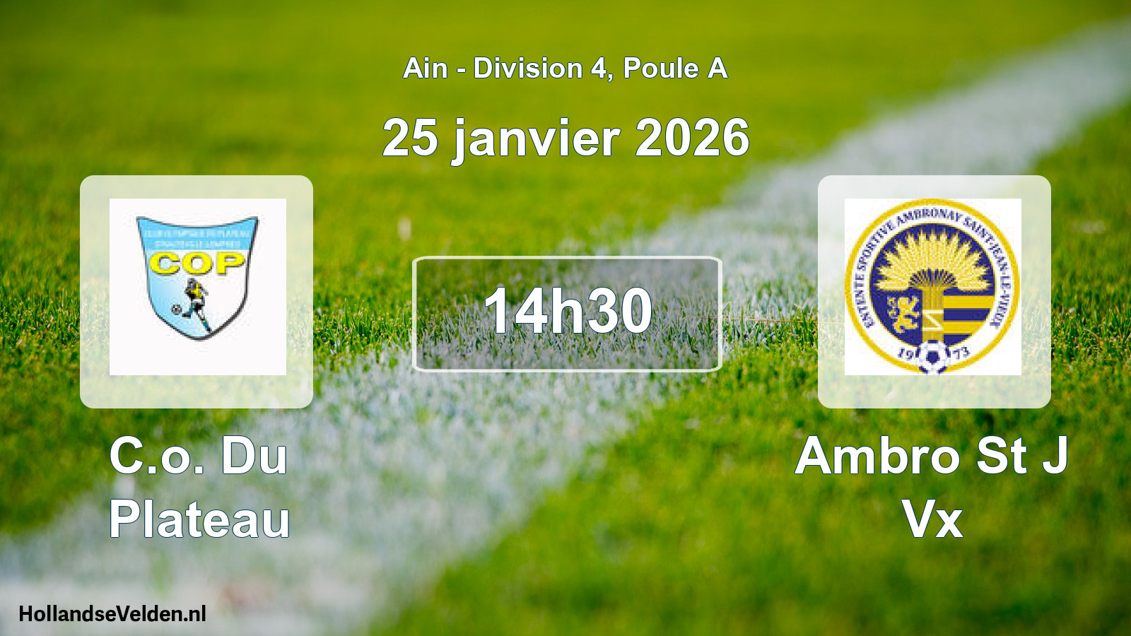 Match programmé: C.o. Du Plateau - Ambro St J Vx (25 janvier 2026)