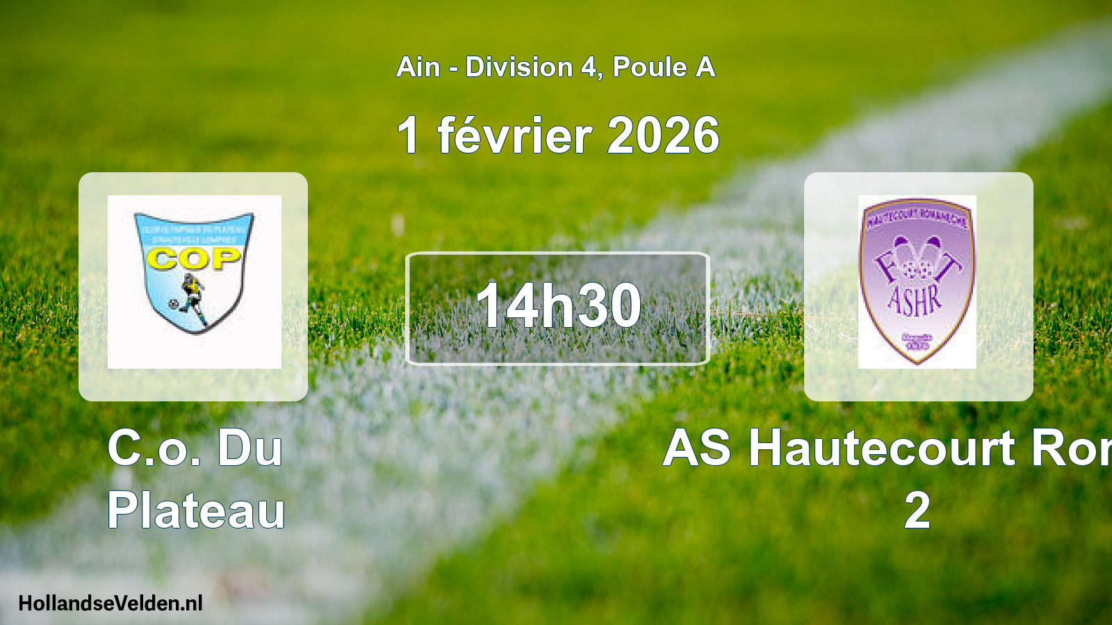 Match programmé: C.o. Du Plateau - AS Hautecourt Roma 2 (1 février 2026)