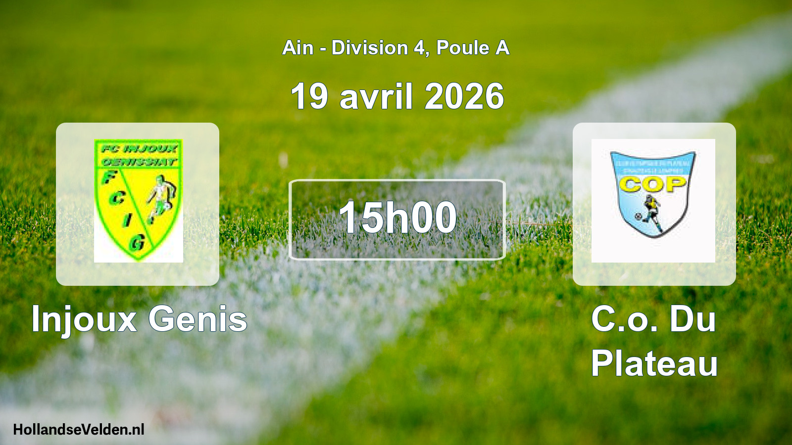 Geplande wedstrijd: Injoux Genis - C.o. Du Plateau (19 april 2026)