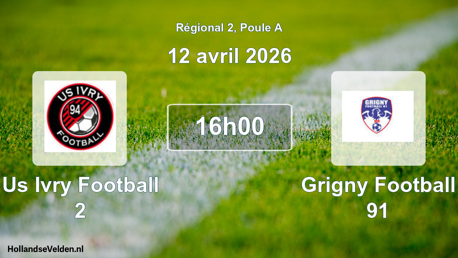 Geplande wedstrijd: Us Ivry Football 2 - Grigny Football 91 (12 avril 2026)
