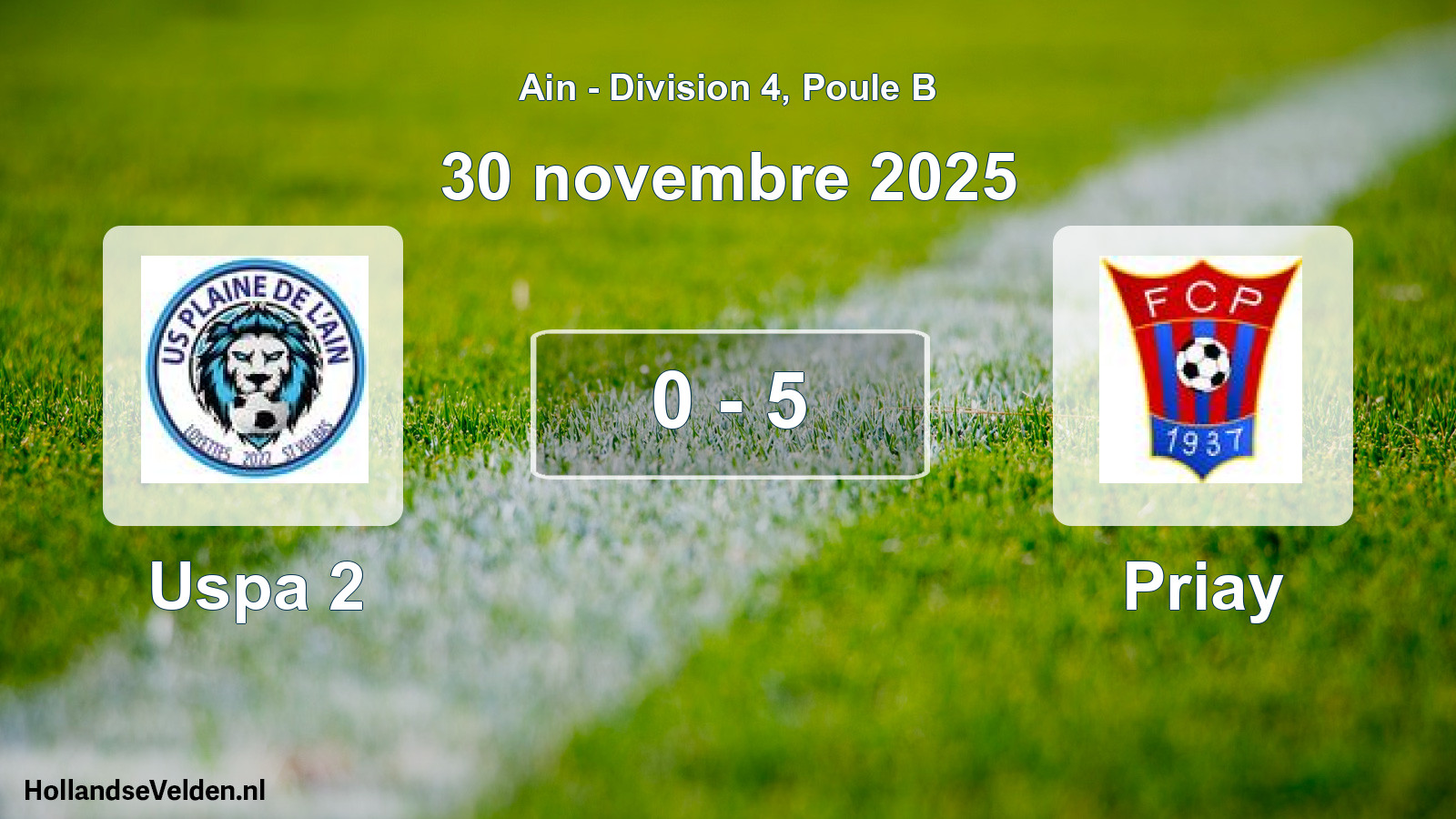 Gespeelde wedstrijd: Uspa 2 - Priay 0 - 5 (30 november 2025)