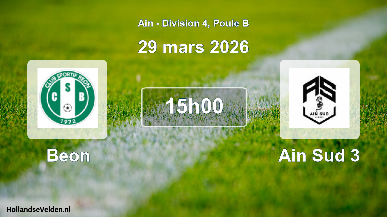 Geplande wedstrijd: Beon - Ain Sud 3 (29 maart 2026)