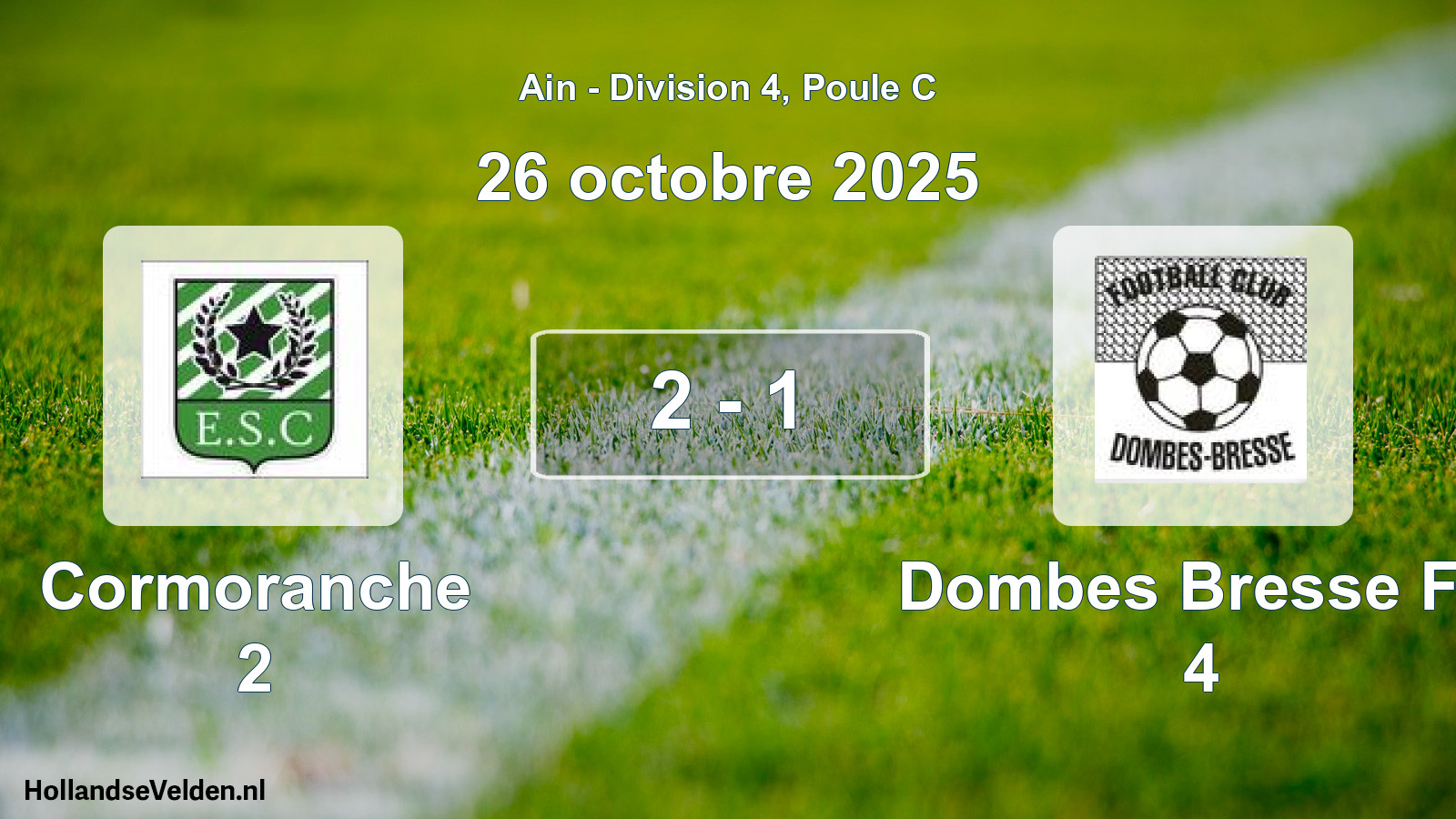 Gespeelde wedstrijd: Cormoranche 2 - Dombes Bresse FC 4 2 - 1 (26 oktober 2025)