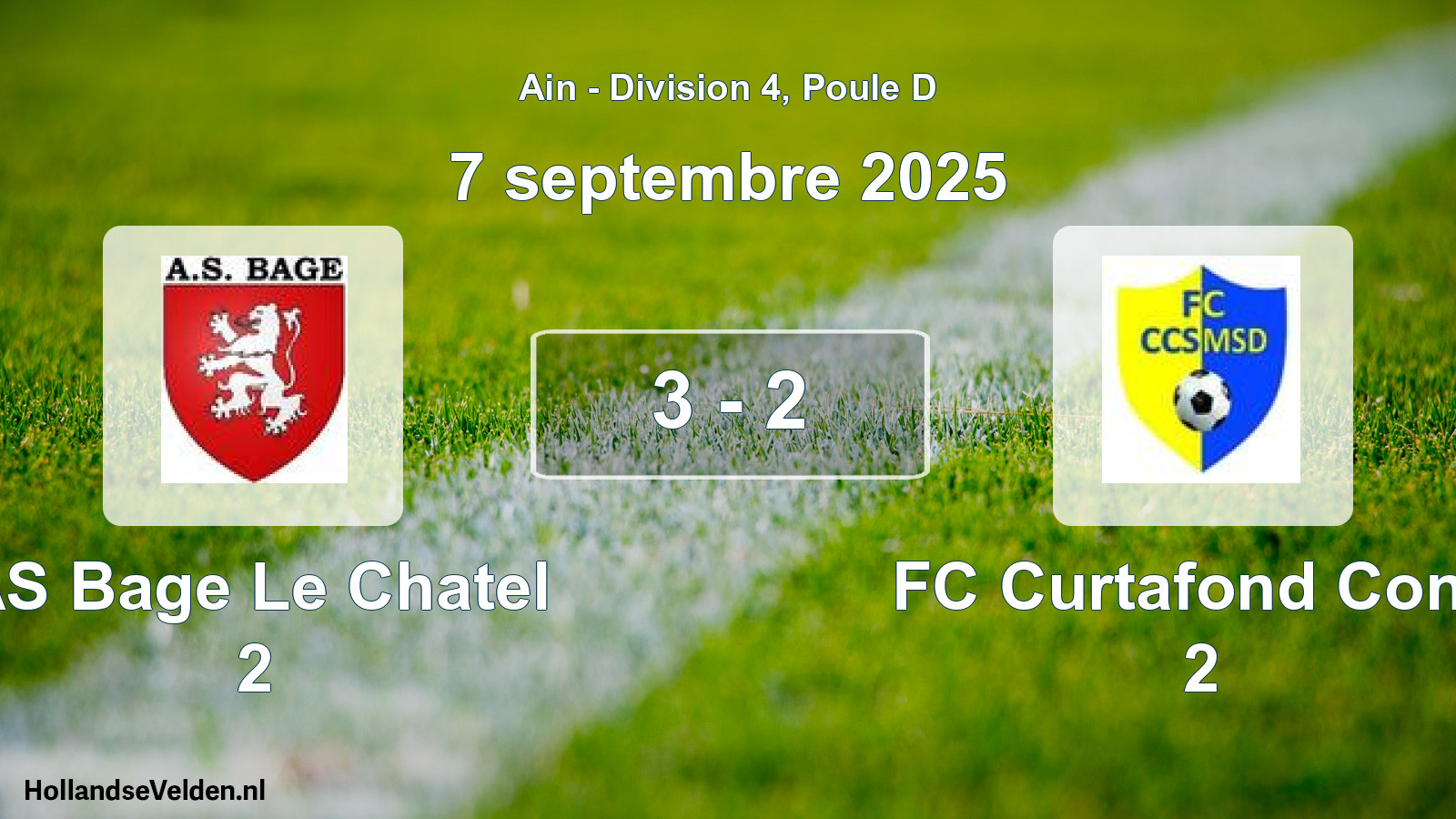 Gespeelde wedstrijd: AS Bage Le Chatel 2 - FC Curtafond Confr 2 3 - 2 (7 september 2025)