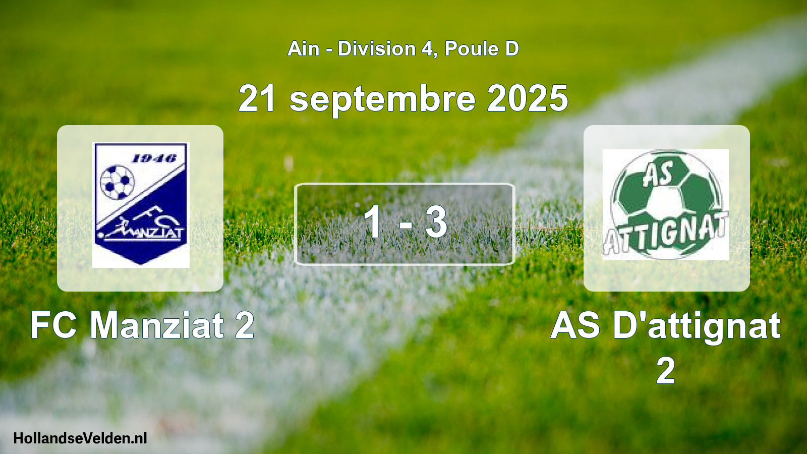 Gespeelde wedstrijd: FC Manziat 2 - AS D'attignat 2 1 - 3 (21 september 2025)