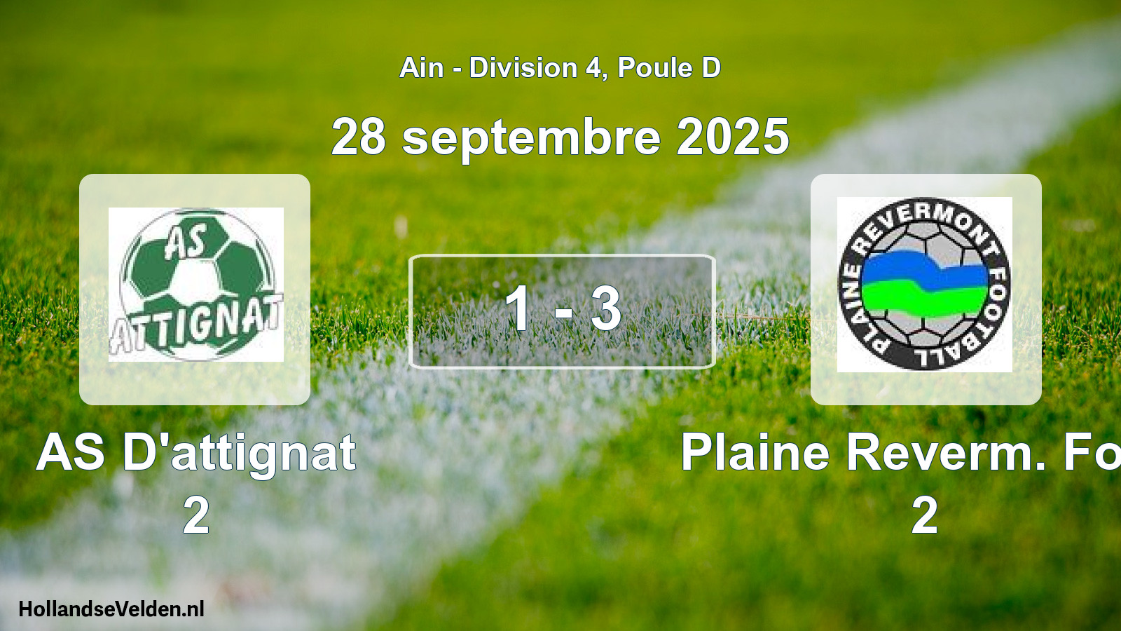 Gespeelde wedstrijd: AS D'attignat 2 - Plaine Reverm. Foot 2 1 - 3 (28 september 2025)