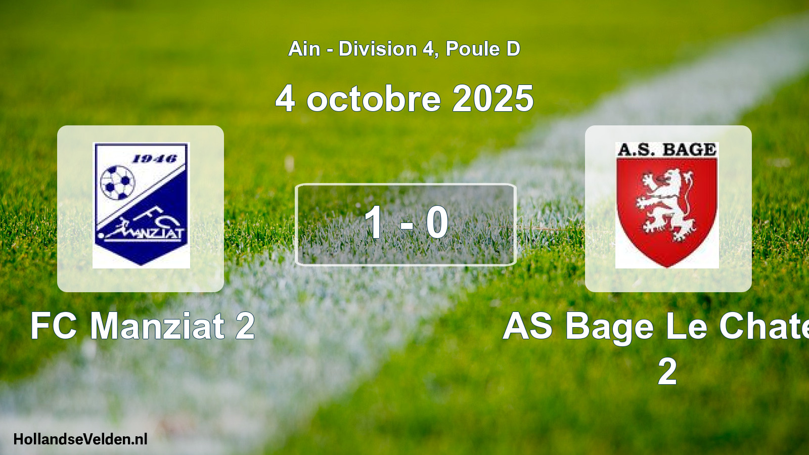 Match joué: FC Manziat 2 - AS Bage Le Chatel 2 1 - 0 (4 octobre 2025)