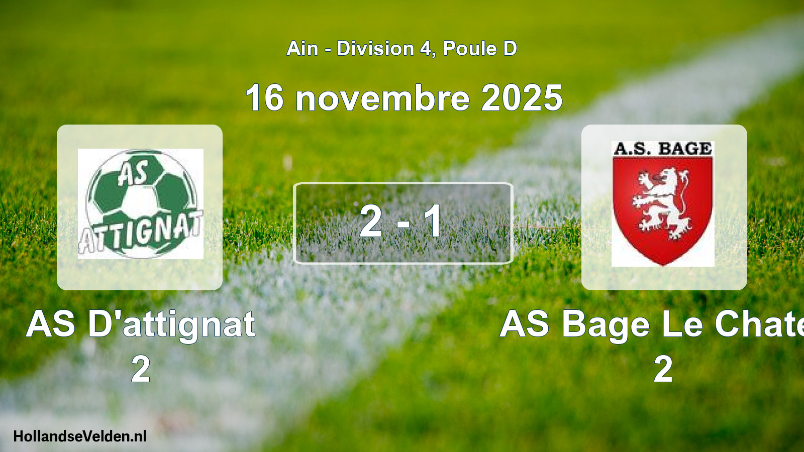 Gespeelde wedstrijd: AS D'attignat 2 - AS Bage Le Chatel 2 2 - 1 (16 november 2025)