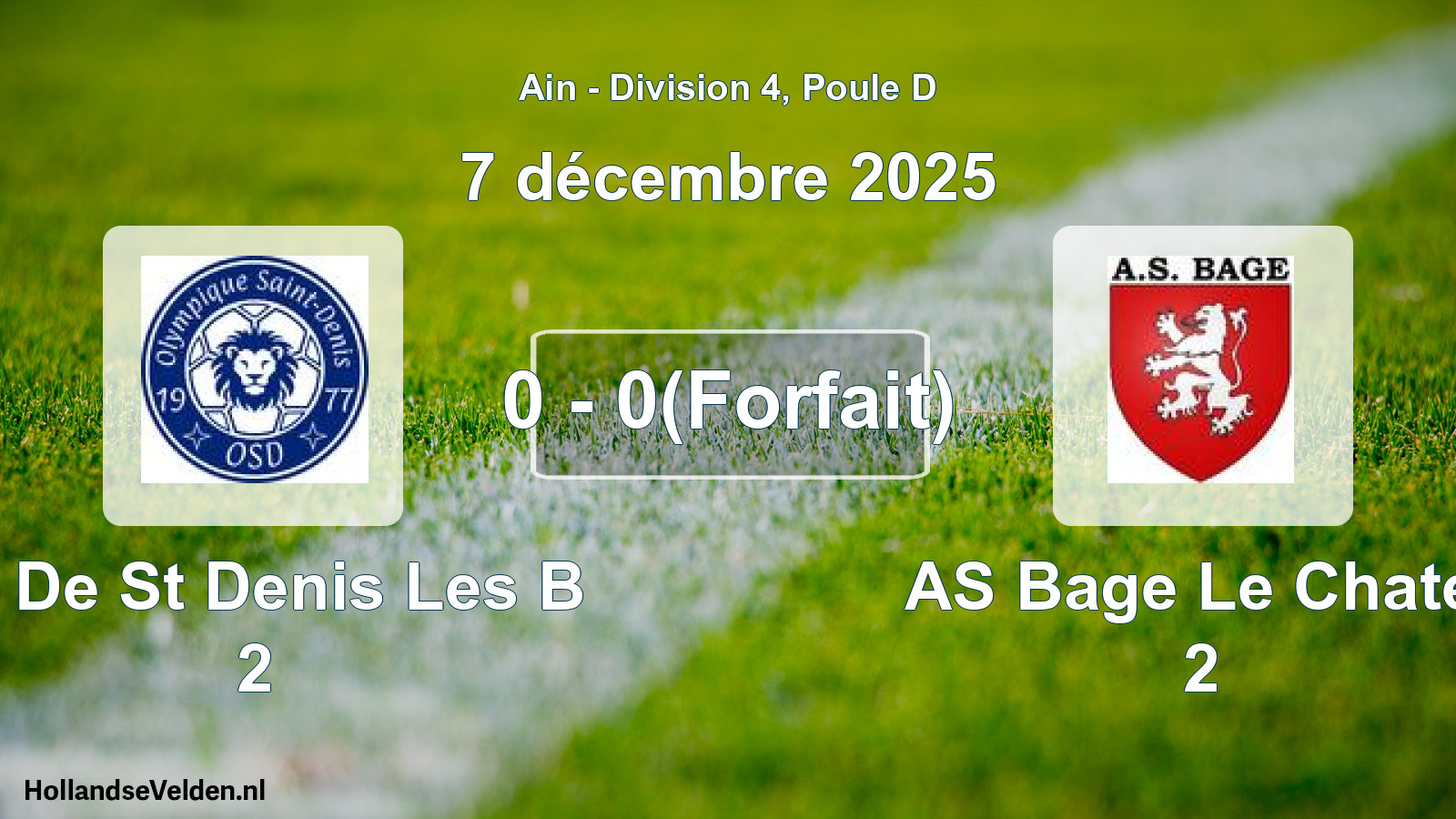 Total number of matches played: O. De St Denis Les B 2 - AS Bage Le Chatel 2 0 - 0(Forfait) (7 December 2025)