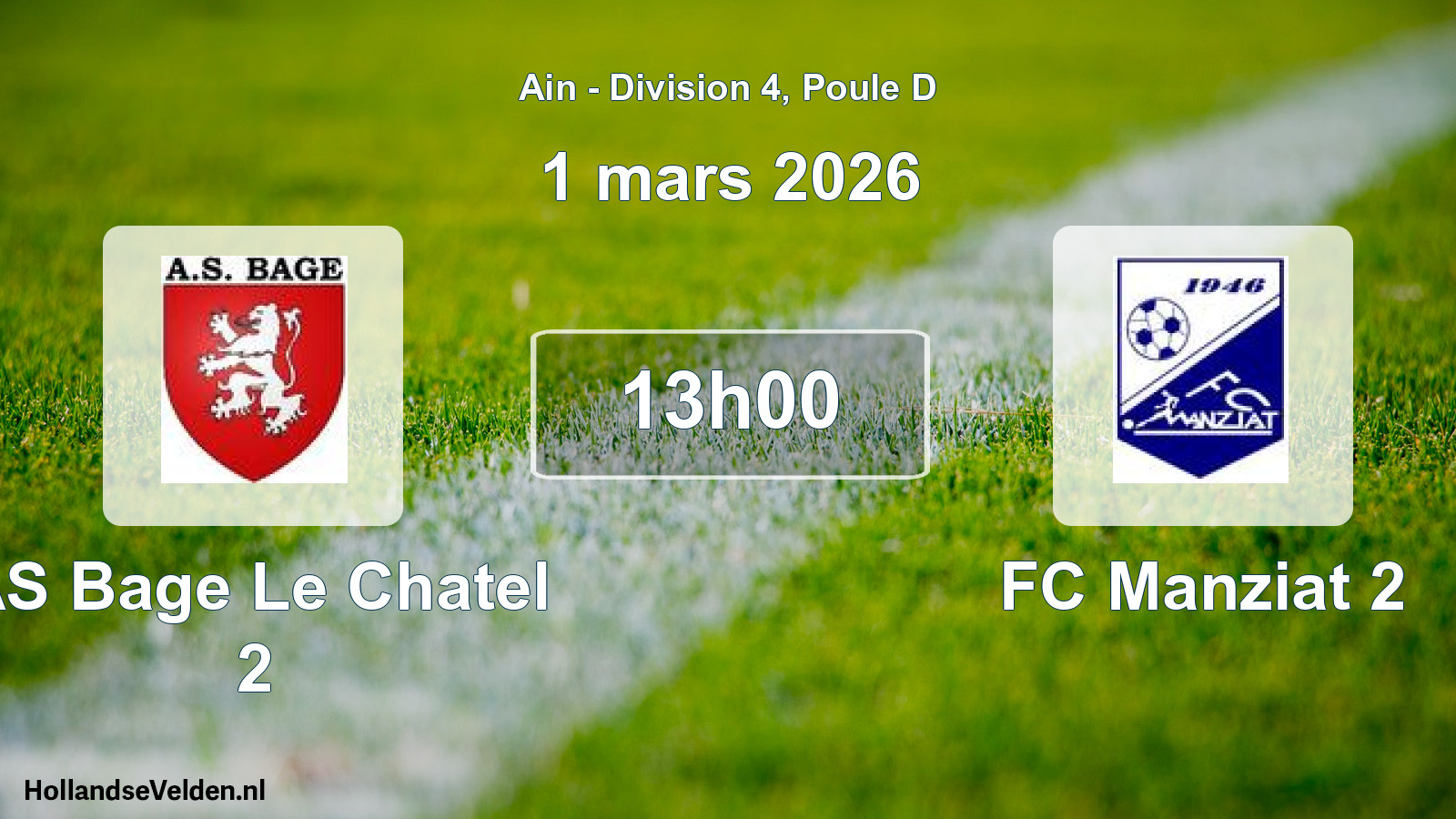 Match programmé: AS Bage Le Chatel 2 - FC Manziat 2 (1 mars 2026)