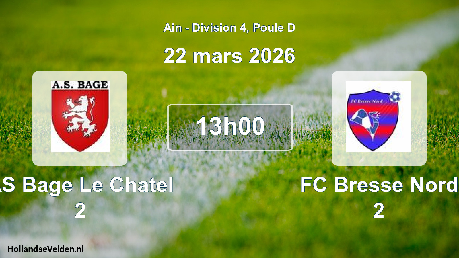 Match programmé: AS Bage Le Chatel 2 - FC Bresse Nord 2 (22 mars 2026)