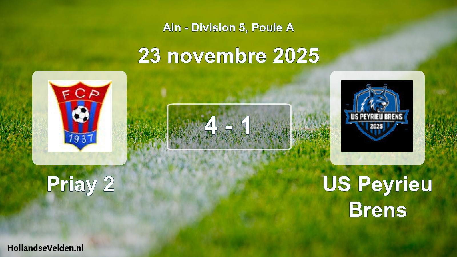 Match joué: Priay 2 - US Peyrieu Brens 4 - 1 (23 novembre 2025)