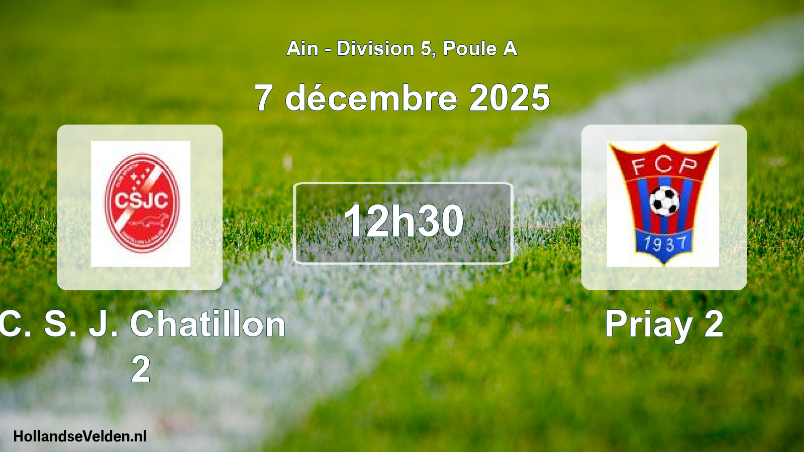 Match programmé: C. S. J. Chatillon 2 - Priay 2 (7 décembre 2025)