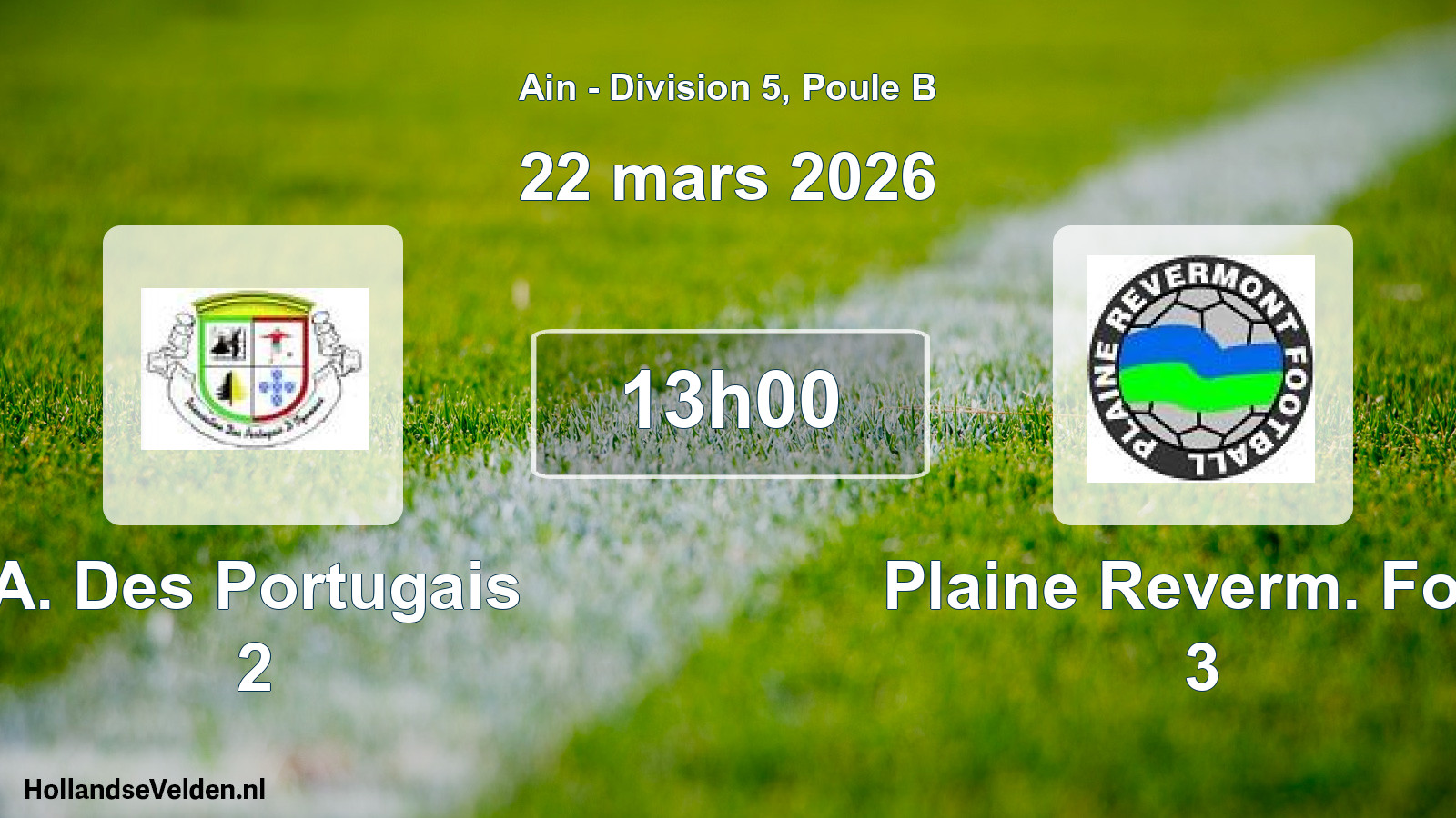 Geplande wedstrijd: A. Des Portugais 2 - Plaine Reverm. Foot 3 (22 maart 2026)