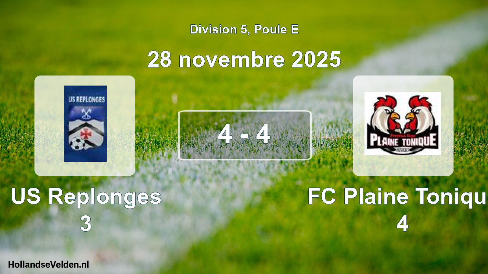 Match joué: US Replonges 3 - FC Plaine Tonique 4 4 - 4 (28 novembre 2025)