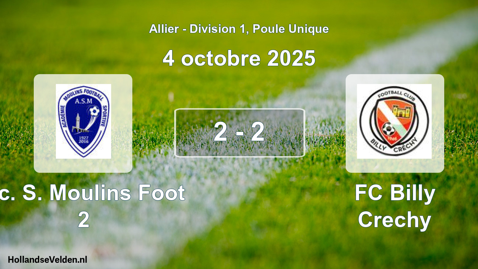 Gespeelde wedstrijd: Ac. S. Moulins Foot 2 - FC Billy Crechy 2 - 2 (4 oktober 2025)