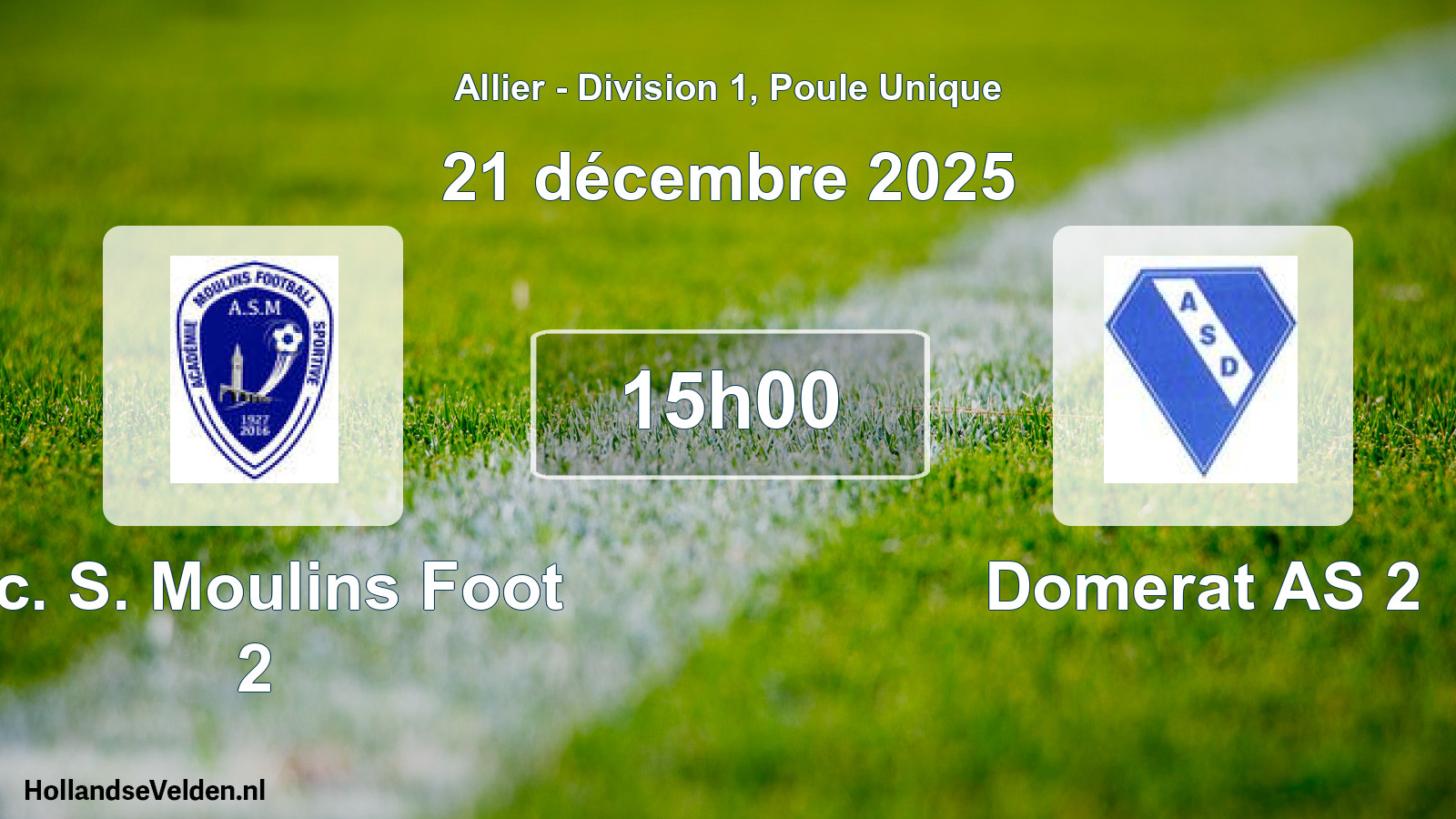 Match programmé: Ac. S. Moulins Foot 2 - Domerat AS 2 (21 décembre 2025)