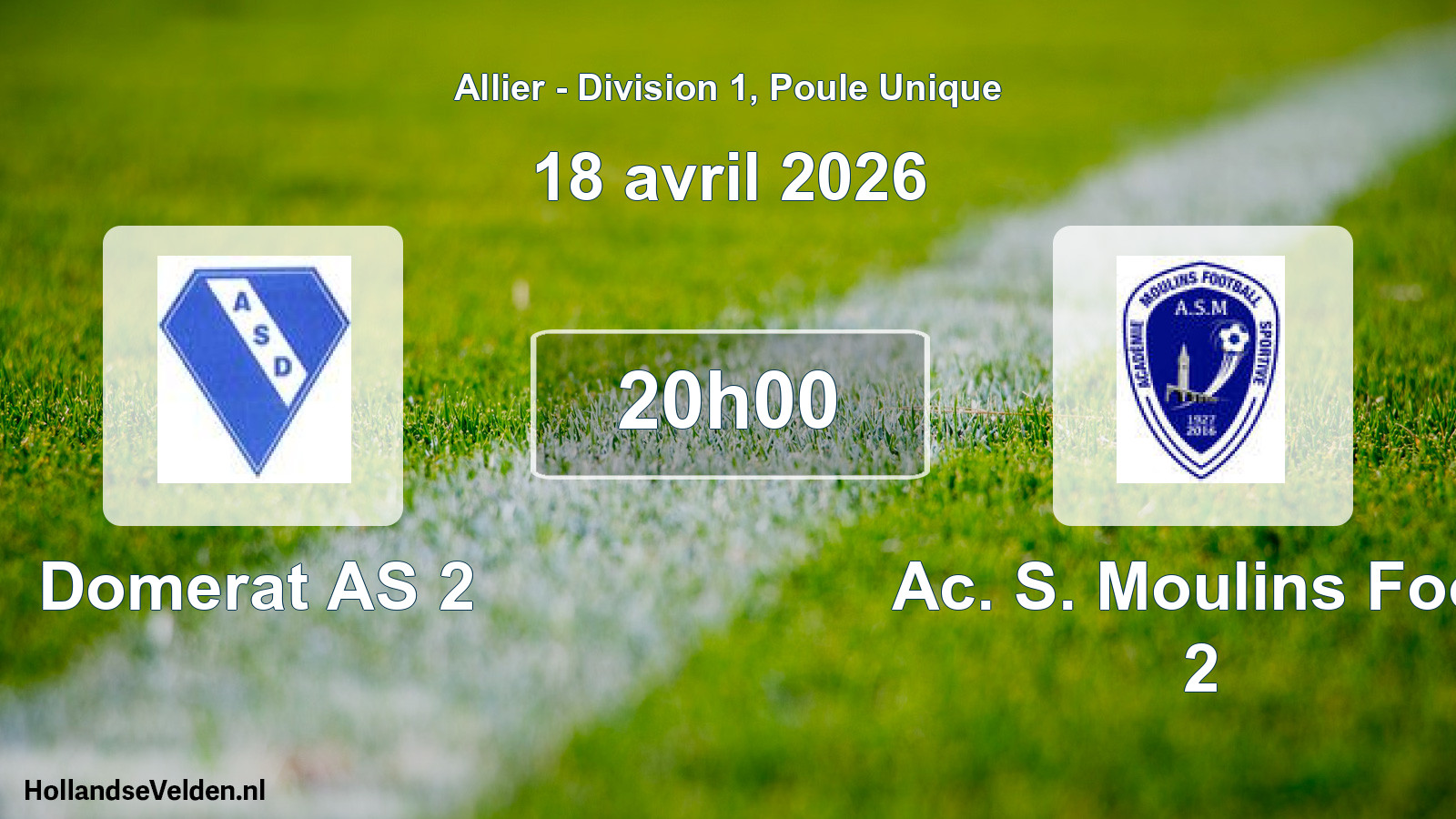 Geplande wedstrijd: Domerat AS 2 - Ac. S. Moulins Foot 2 (18 april 2026)
