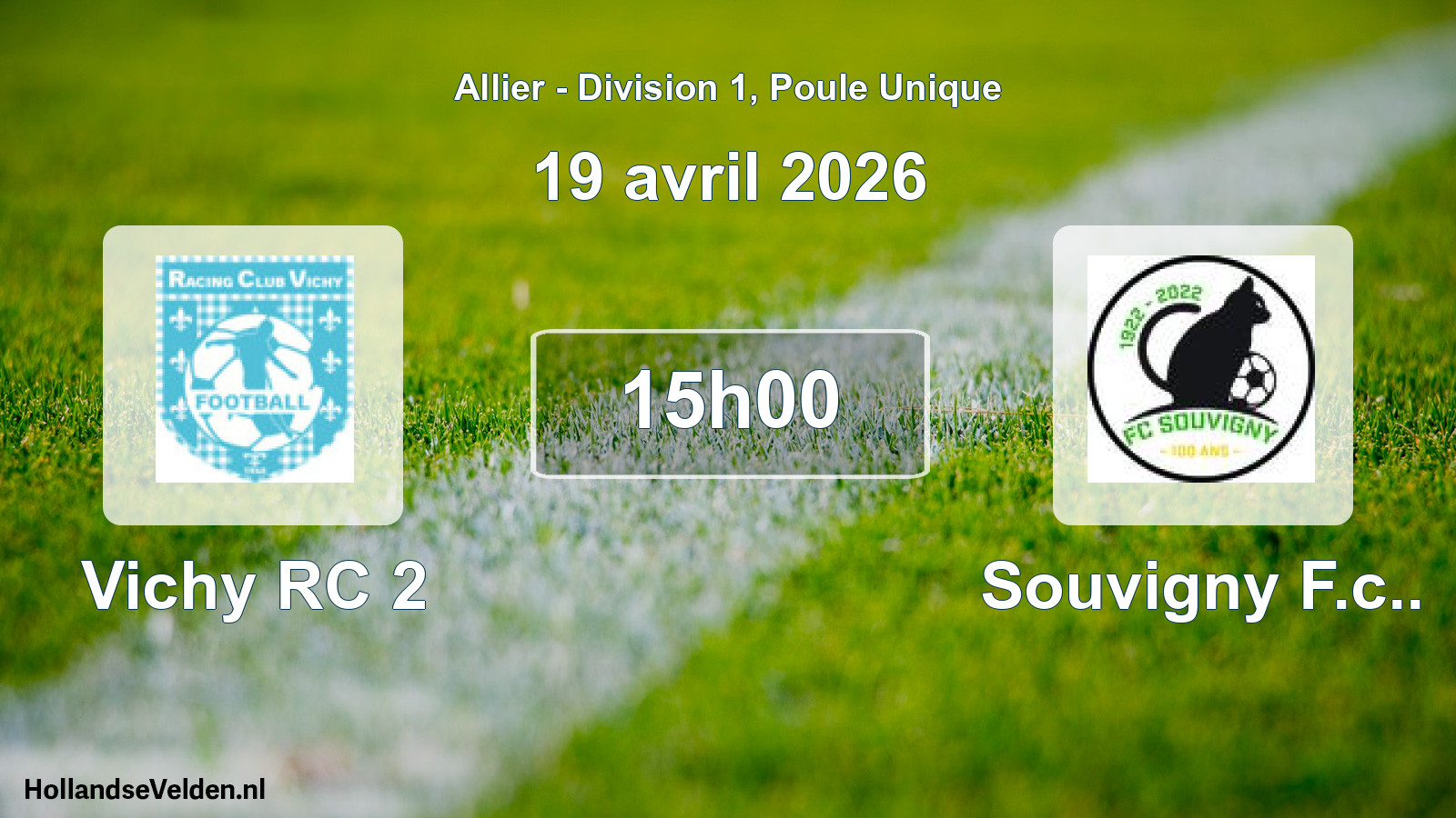 Match programmé: Vichy RC 2 - Souvigny F.c.. (19 avril 2026)