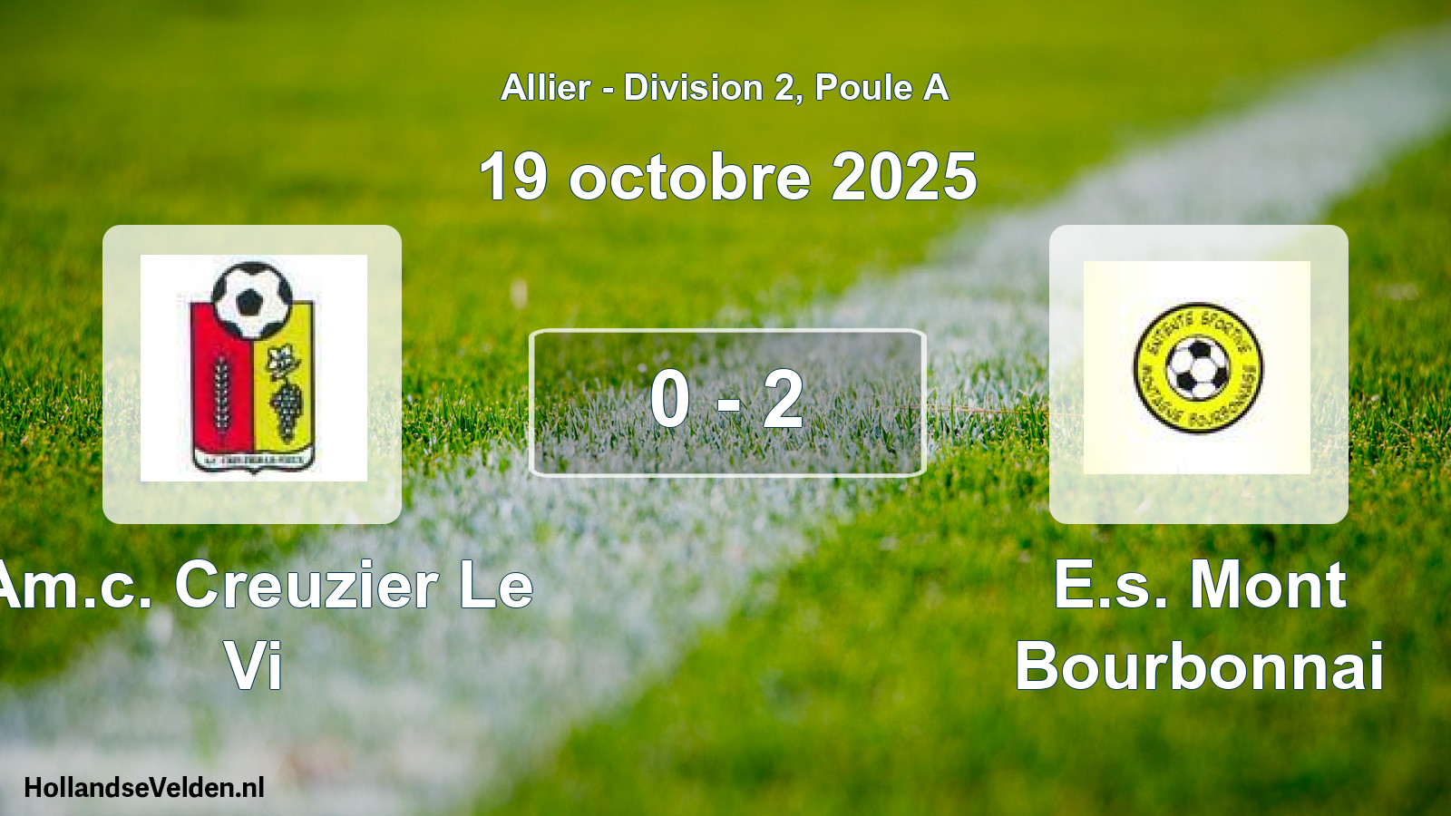 Total number of matches played: Am.c. Creuzier Le Vi - E.s. Mont Bourbonnai 0 - 2 (19 October 2025)