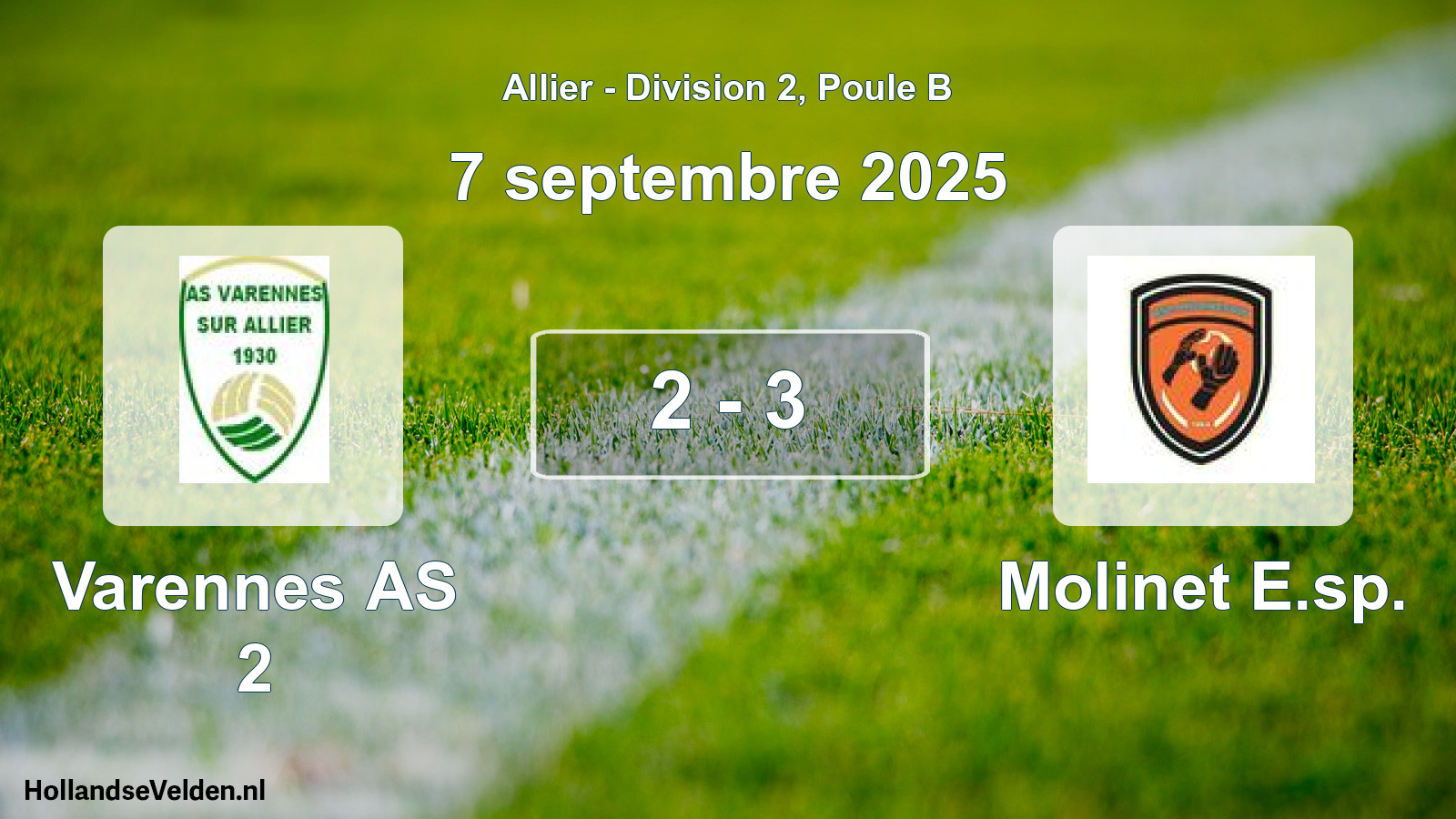 Match joué: Varennes AS 2 - Molinet E.sp. 2 - 3 (7 septembre 2025)