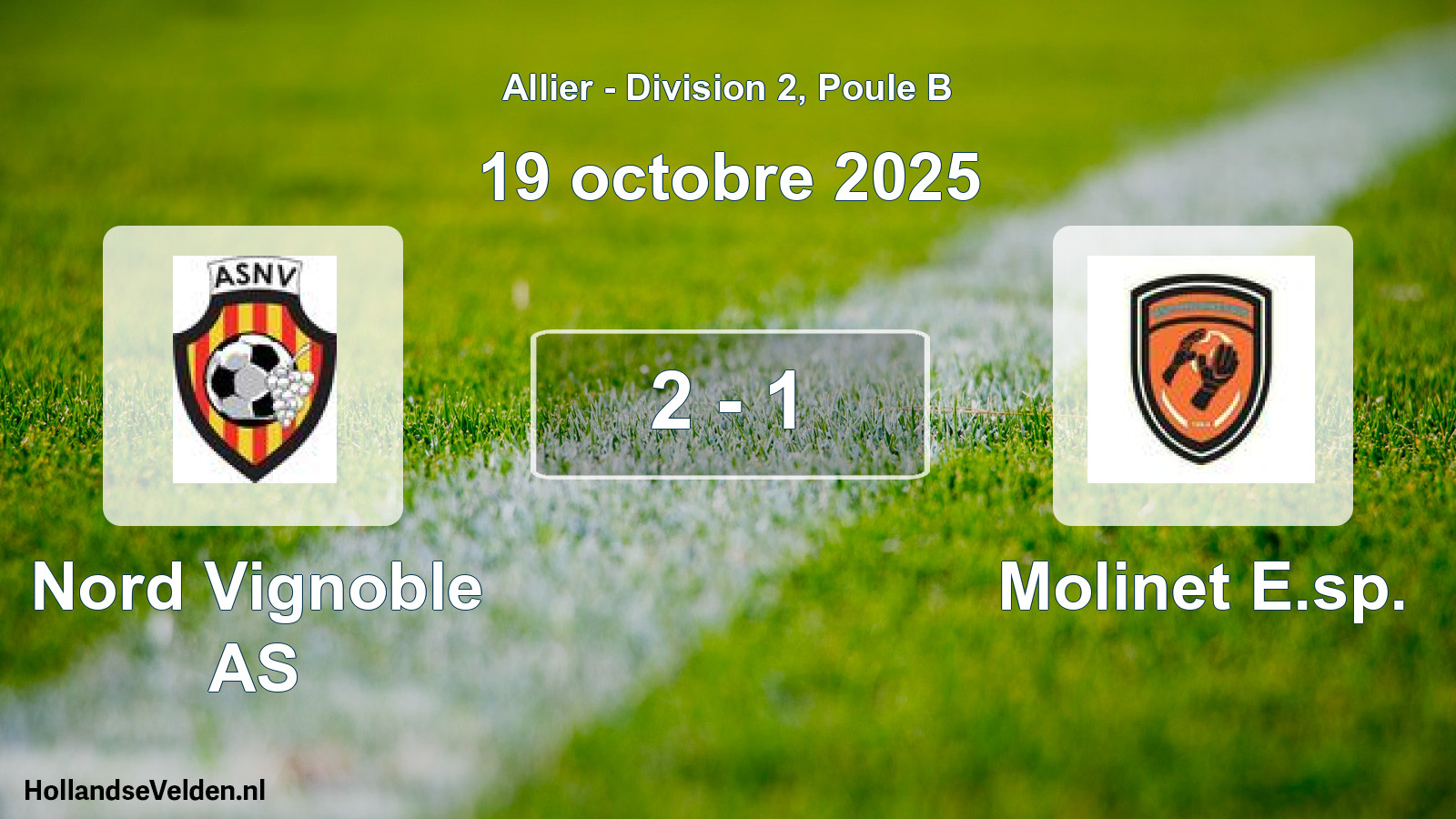 Gespeelde wedstrijd: Nord Vignoble AS - Molinet E.sp. 2 - 1 (19 oktober 2025)