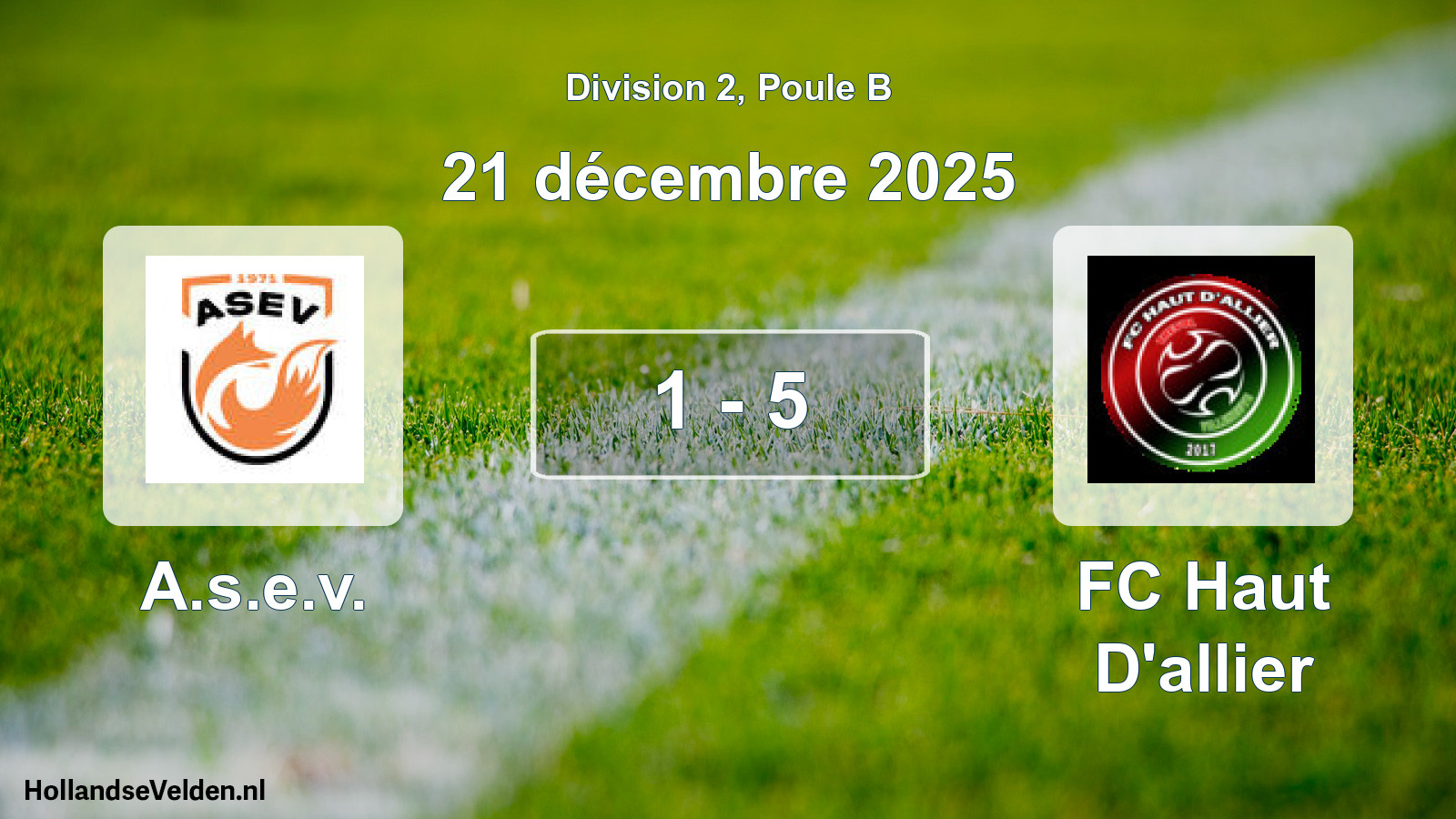 Gespeelde wedstrijd: A.s.e.v. - FC Haut D'allier 1 - 5 (21 december 2025)