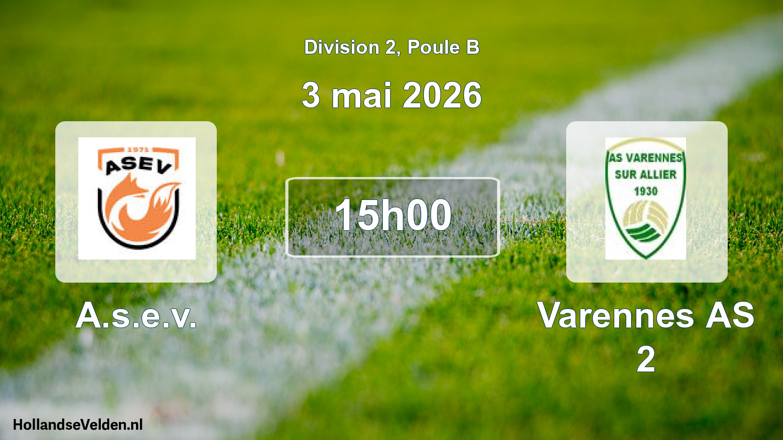 Match programmé: A.s.e.v. - Varennes AS 2 (3 mai 2026)